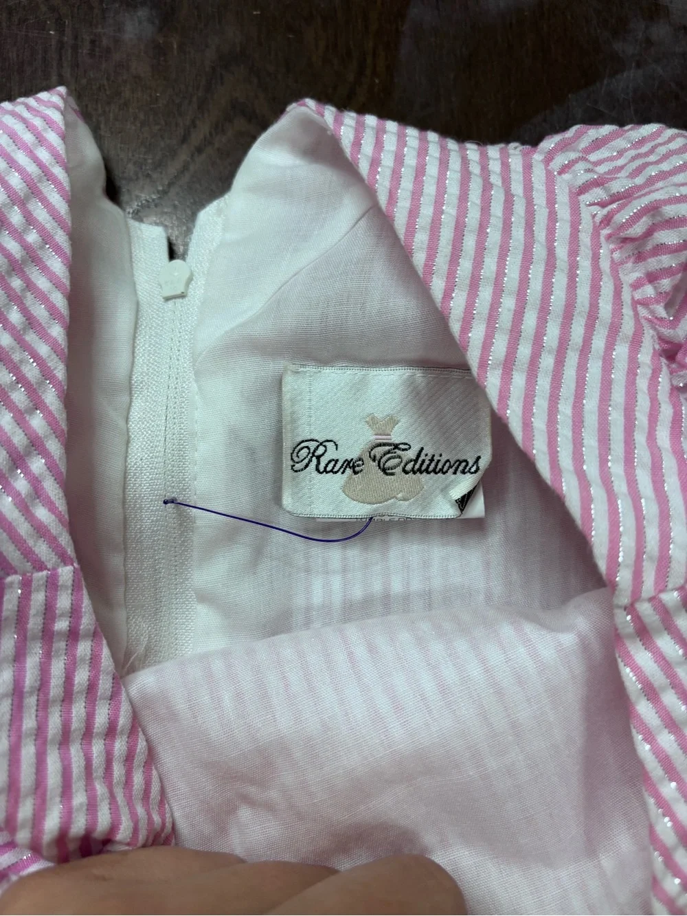 Rare Editions Pink Seersucker Dress with Floral Bow Sash